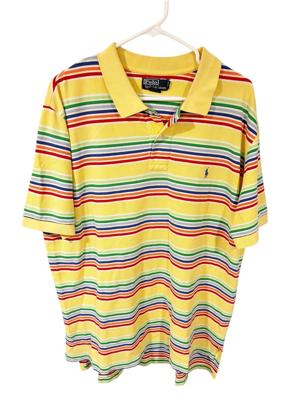 Vintage Polo Ralph Lauren Custom Fit Pique Striped Shirt Yellow Green Red XXL